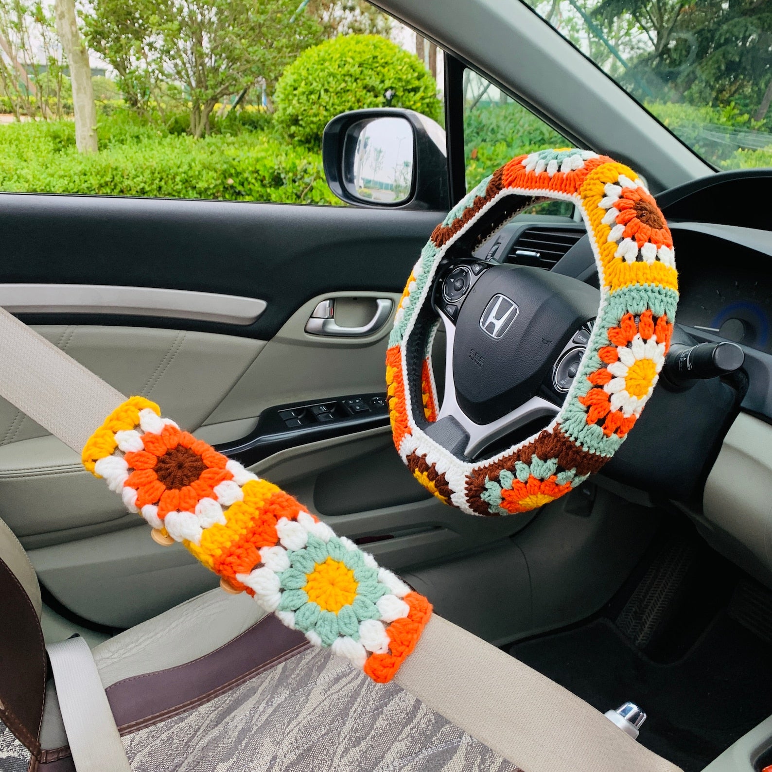 Handmade Crochet Steering Wheel Cover Seat Belt Cover