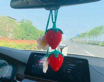Crochet Strawberry Decor Car Decor