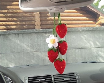 Crochet Strawberry Decor Car Decor