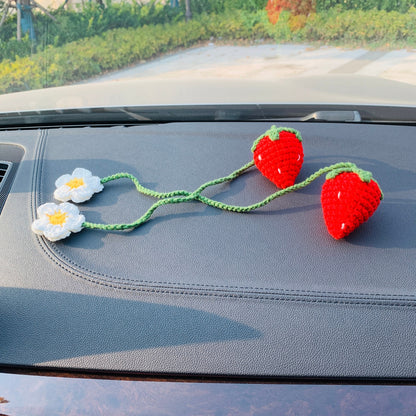 Crochet Strawberry Decor Car Decor