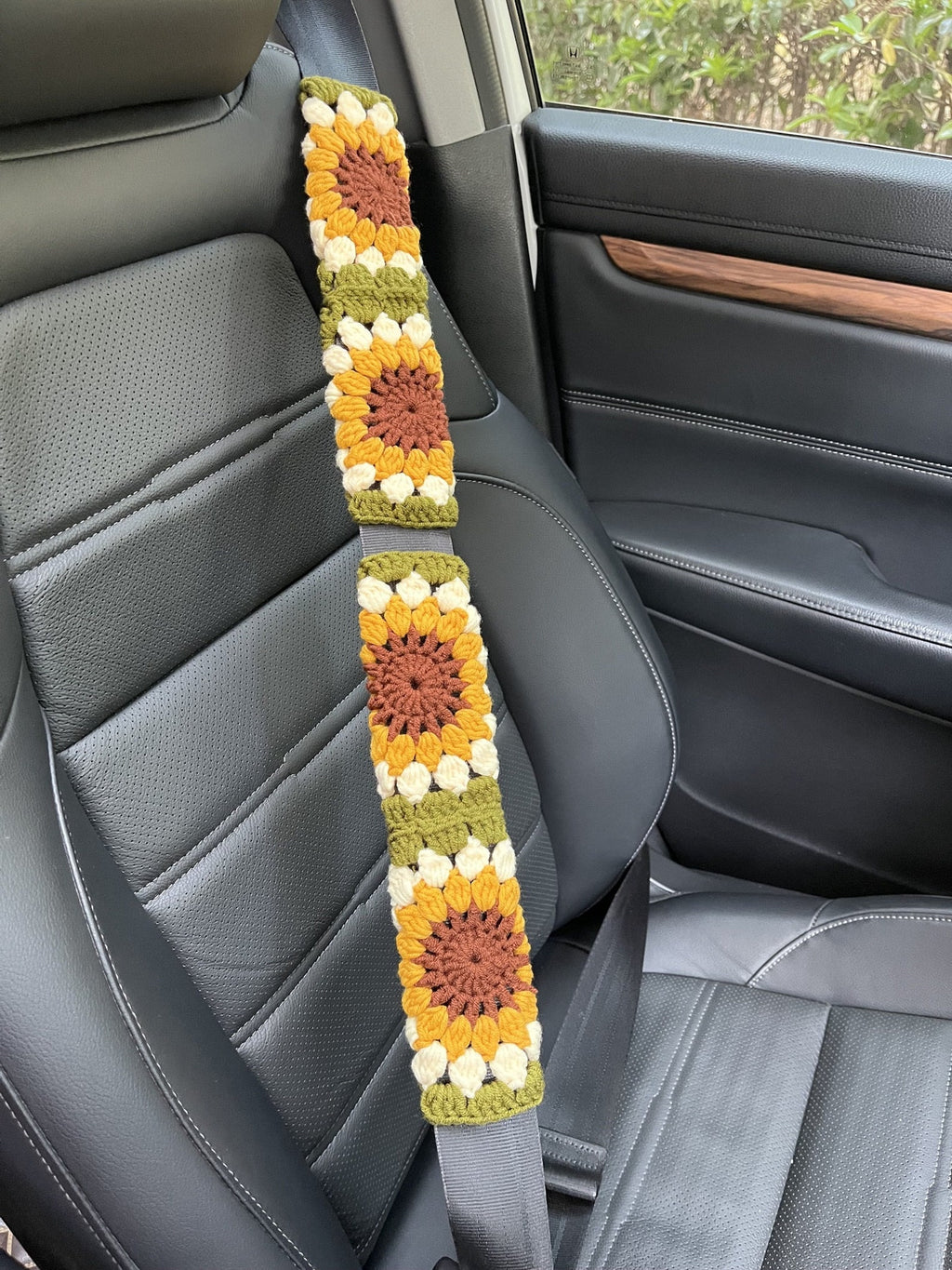 Sunflower Handmade Crochet Steering Wheel Cover Seat Belt Cover