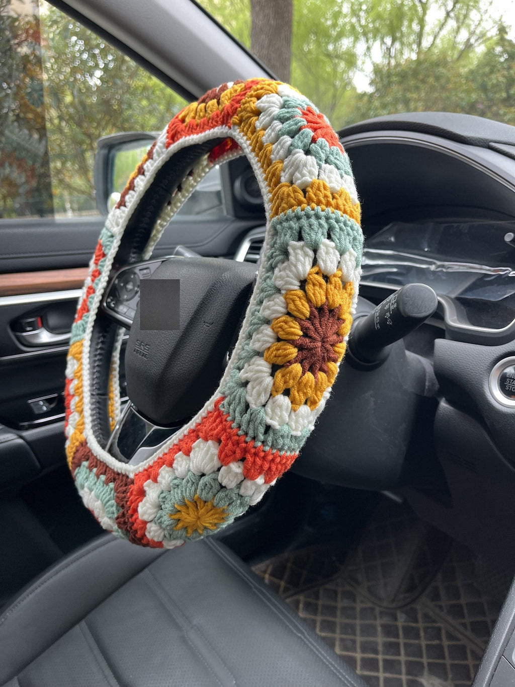 Sunflower Crochet Handmade Steering Wheel Cover Seat Belt Cover