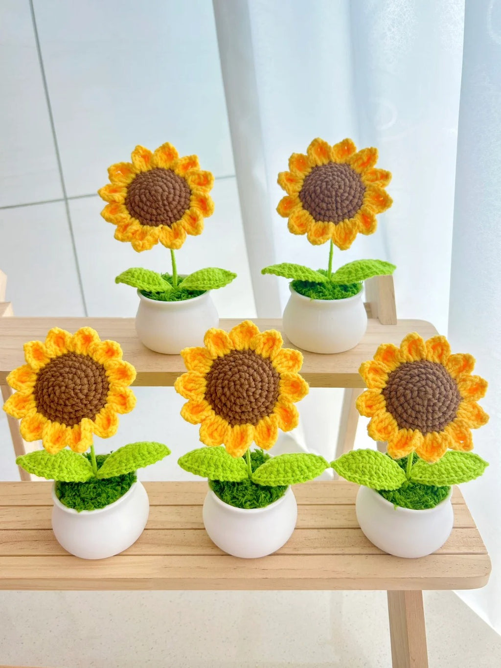 Mini Crochet Sunflowers Car Decor Mirror Hanging Accessories