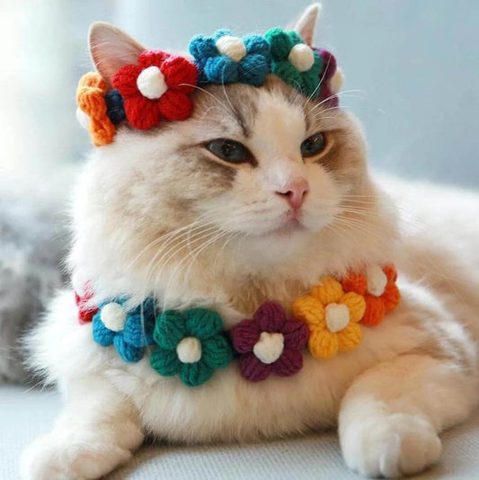 Adjustable Flowers Crochet Cat Collar