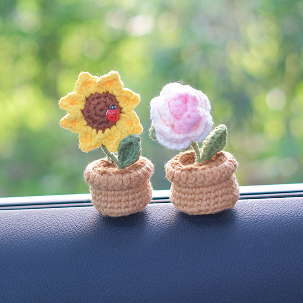 Mini Crochet Flowers Car Decor Mirror Hanging Accessories