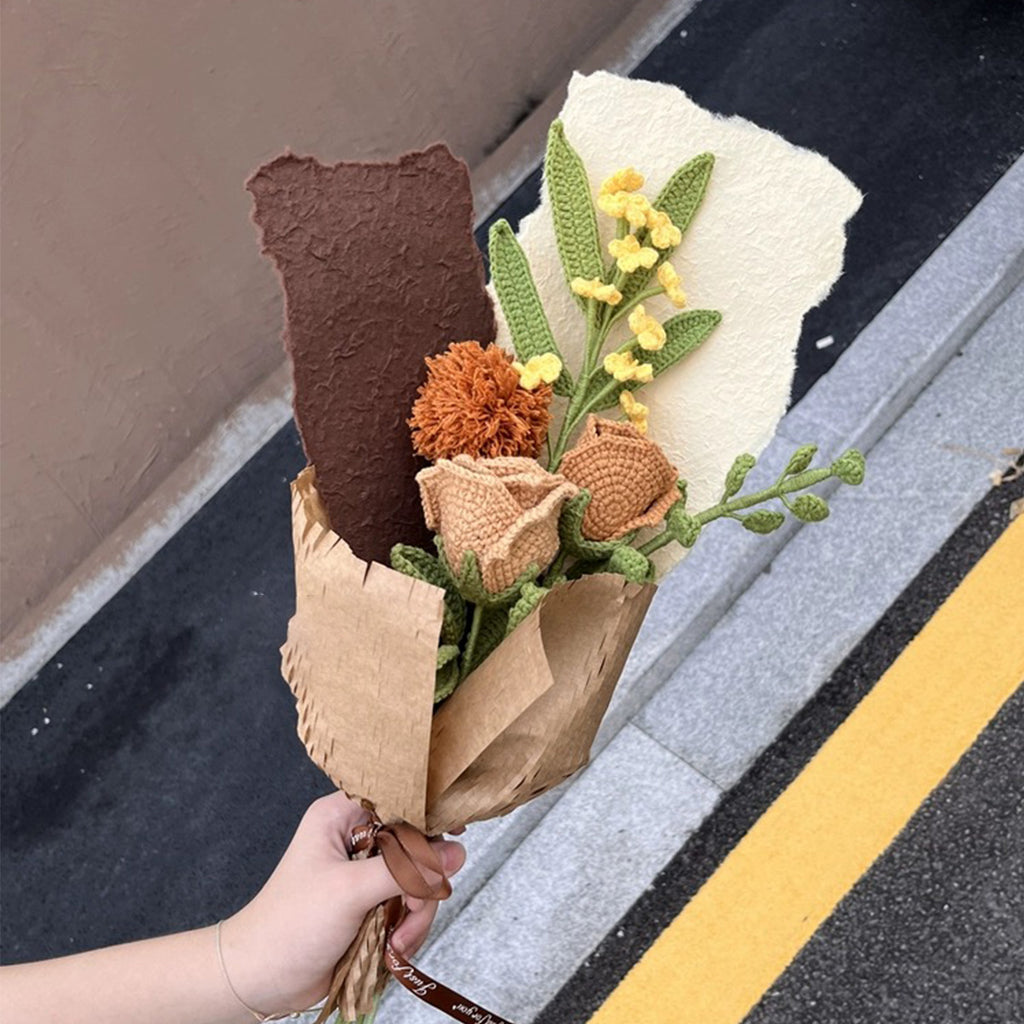 Crochet Brown Roses Flower Bouquet
