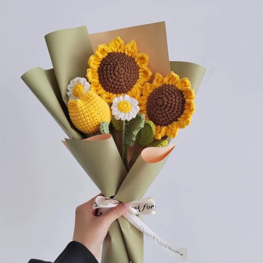 Crochet Sunflower+Tulip Flower Bouquet