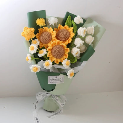 Crochet Sunflower + Lily Of Valley Flower Bouquet