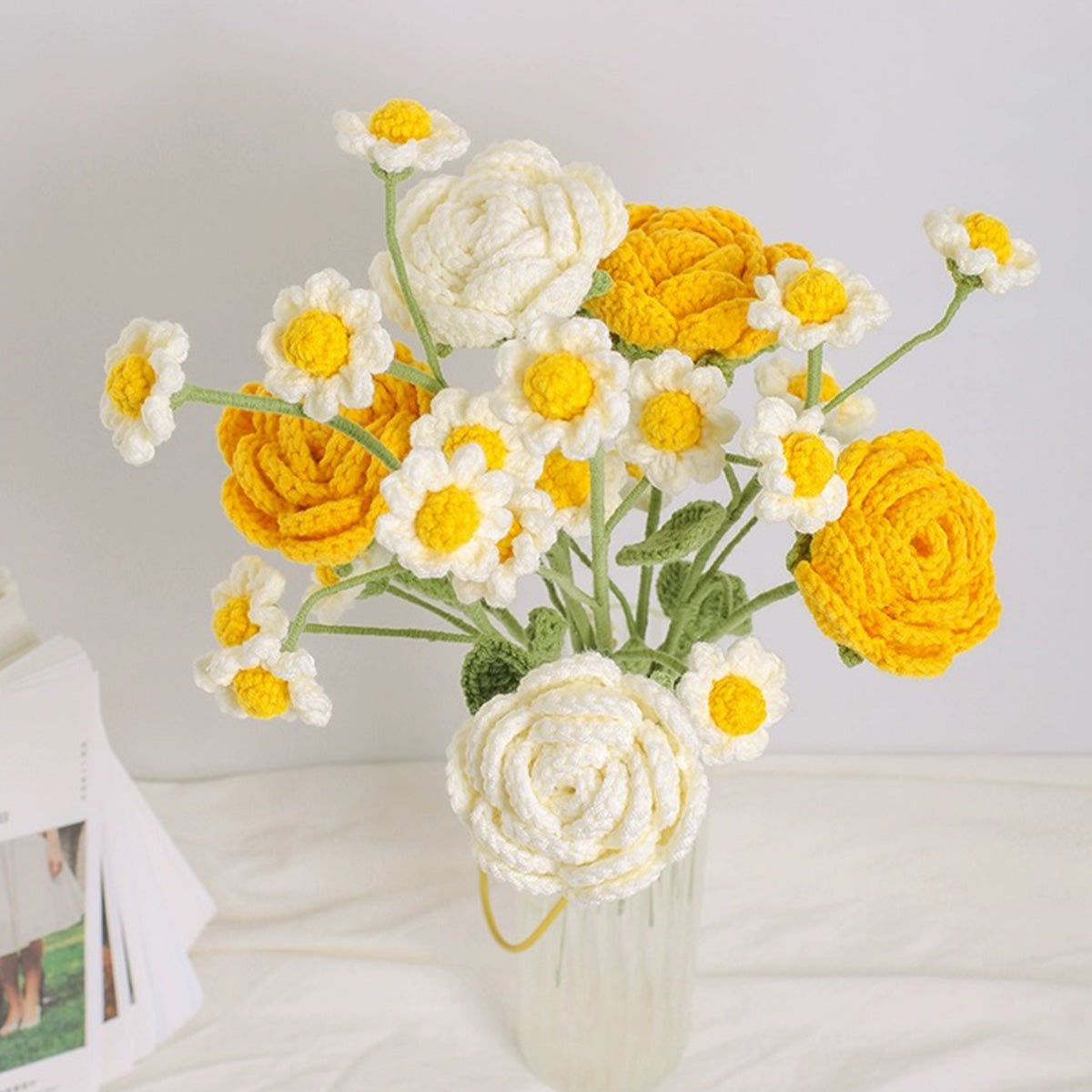 Crochet Daisy + Roses Flower Bouquet