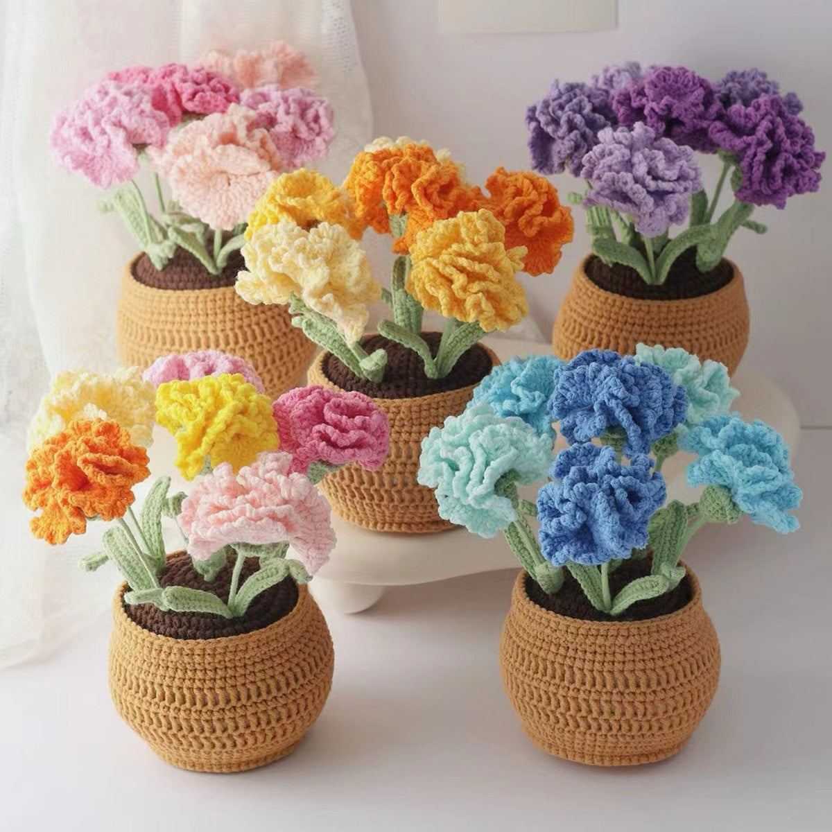 Crochet Roses Carnation Tulip Flower Plant Home Decor Gifts For Her