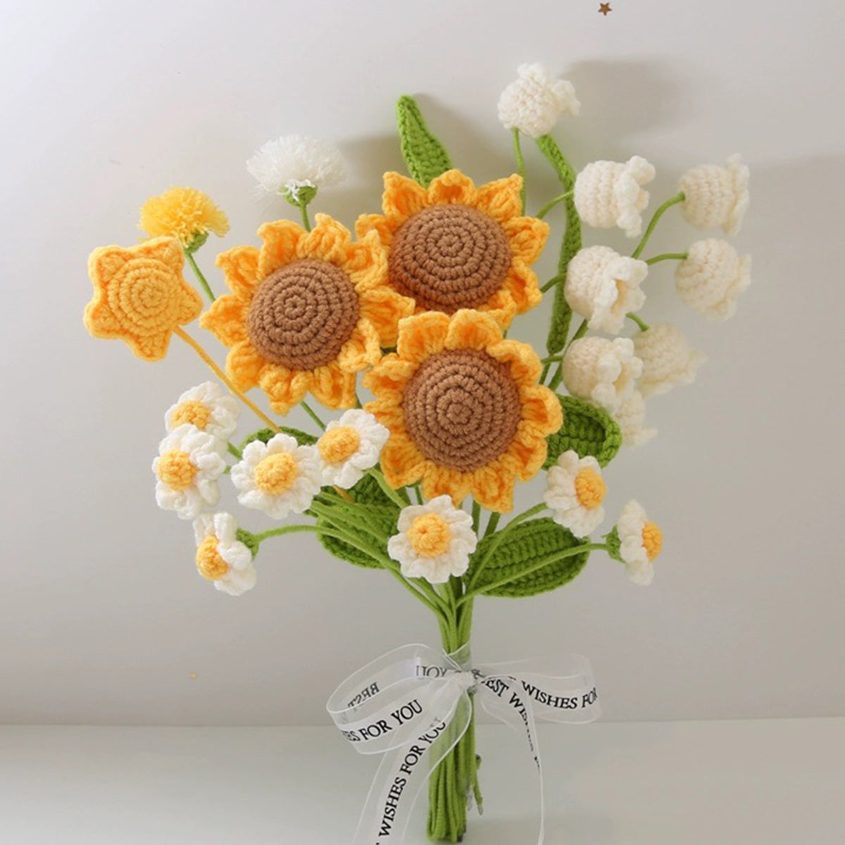 Crochet Sunflower + Lily Of Valley Flower Bouquet