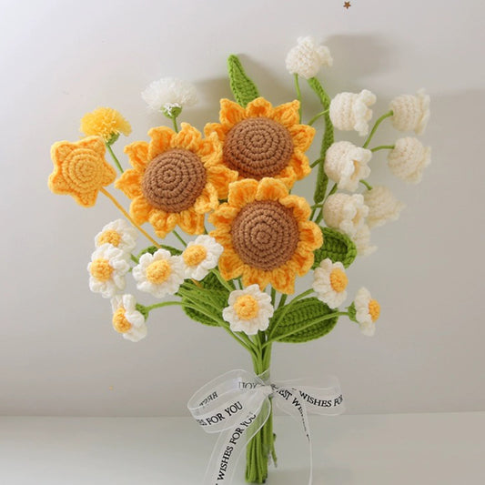 Crochet Sunflower + Lily Of Valley Flower Bouquet