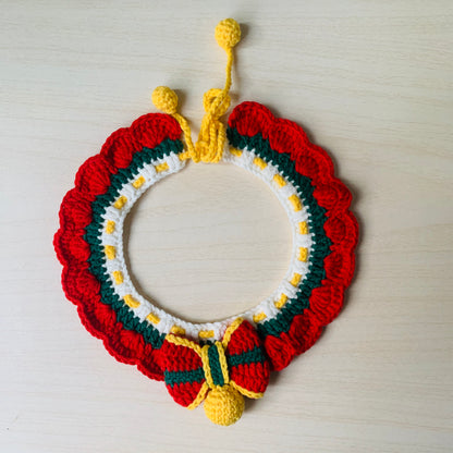 Red Bow Christmas Crochet Cat Collar
