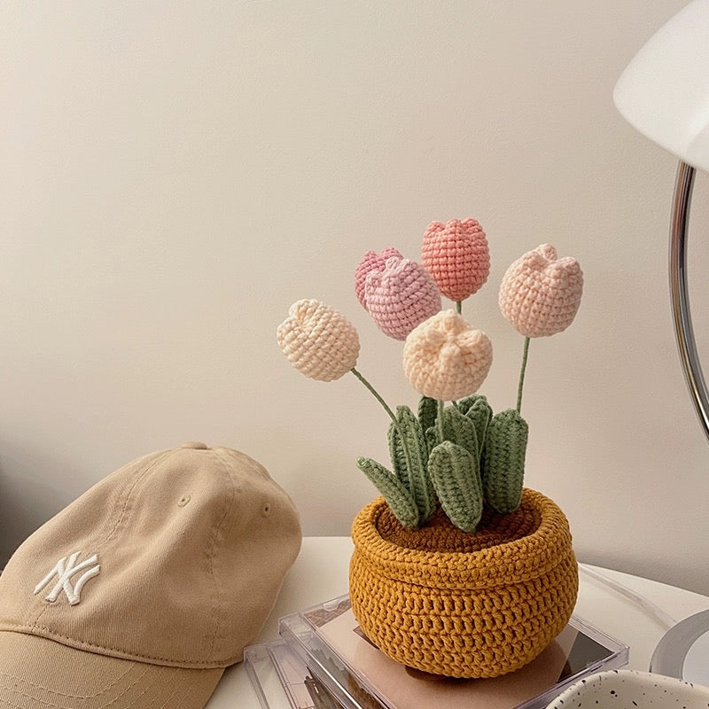 Crochet Tulip Flower Pot Mother's Gifts