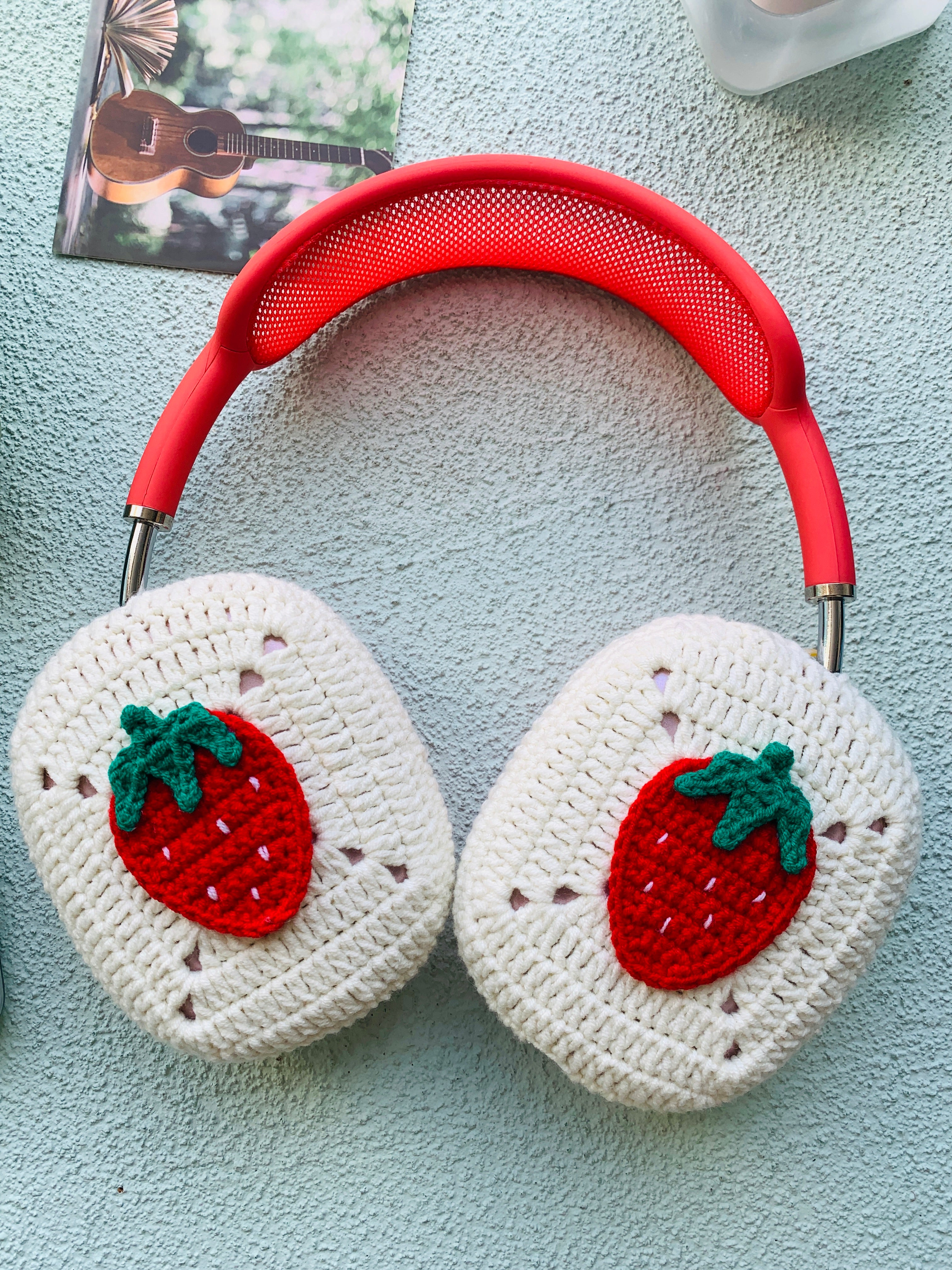 White Base Strawberry AirPods Max Cases Sony XM1000 Cases