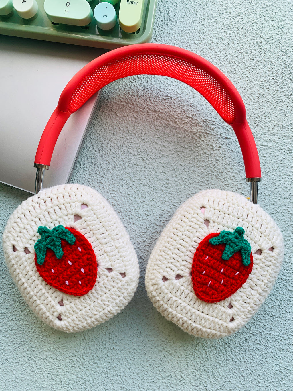 White Base Strawberry AirPods Max Cases Sony XM1000 Cases