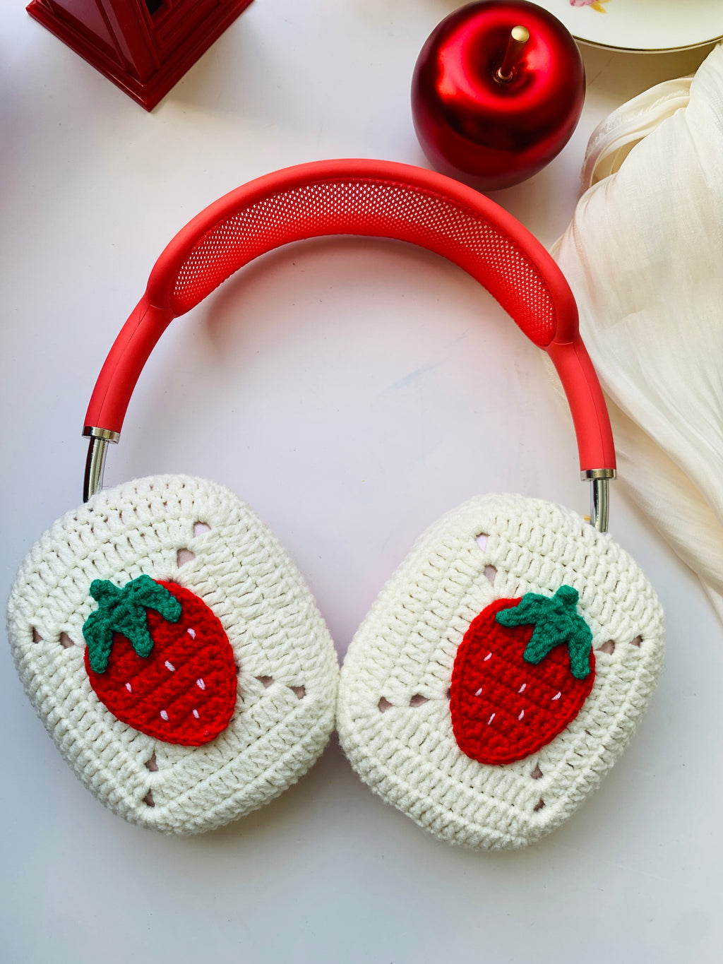 White Base Strawberry AirPods Max Cases Sony XM1000 Cases