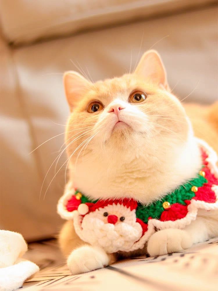 Santa Claus Christmas Crochet Cat Collar