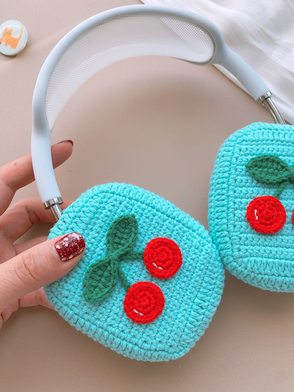 Blue Background Cherry Airpods Max Cases Sony XM1000 Cases