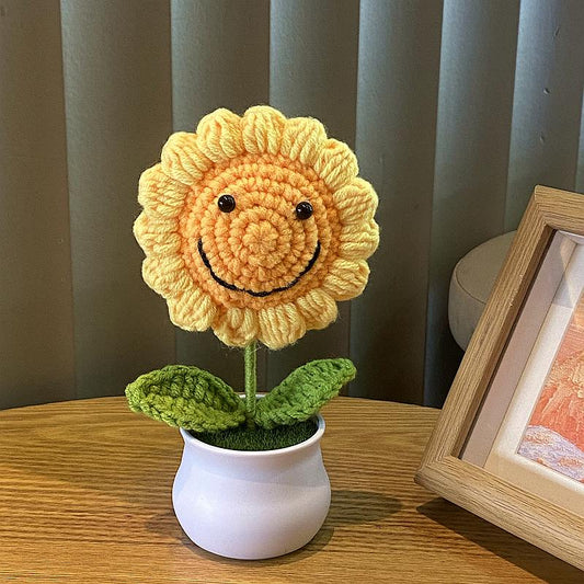 Mini Crochet Sunflowers Car Decor Mirror Hanging Accessories