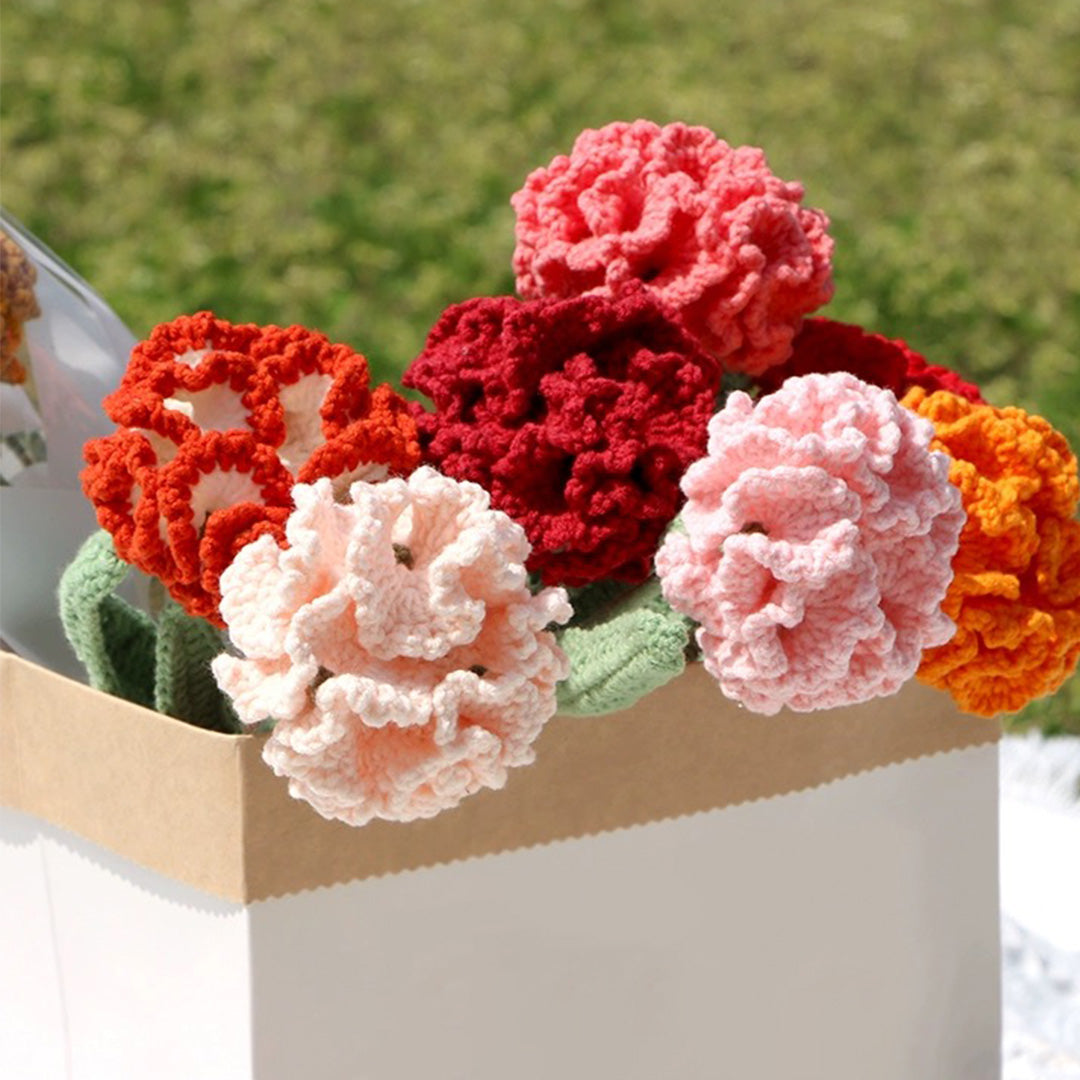 Crochet Carnation Flower Bouquet Mom's Day Gift