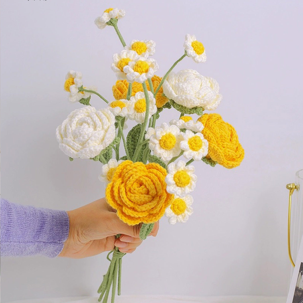 Crochet Daisy + Roses Flower Bouquet