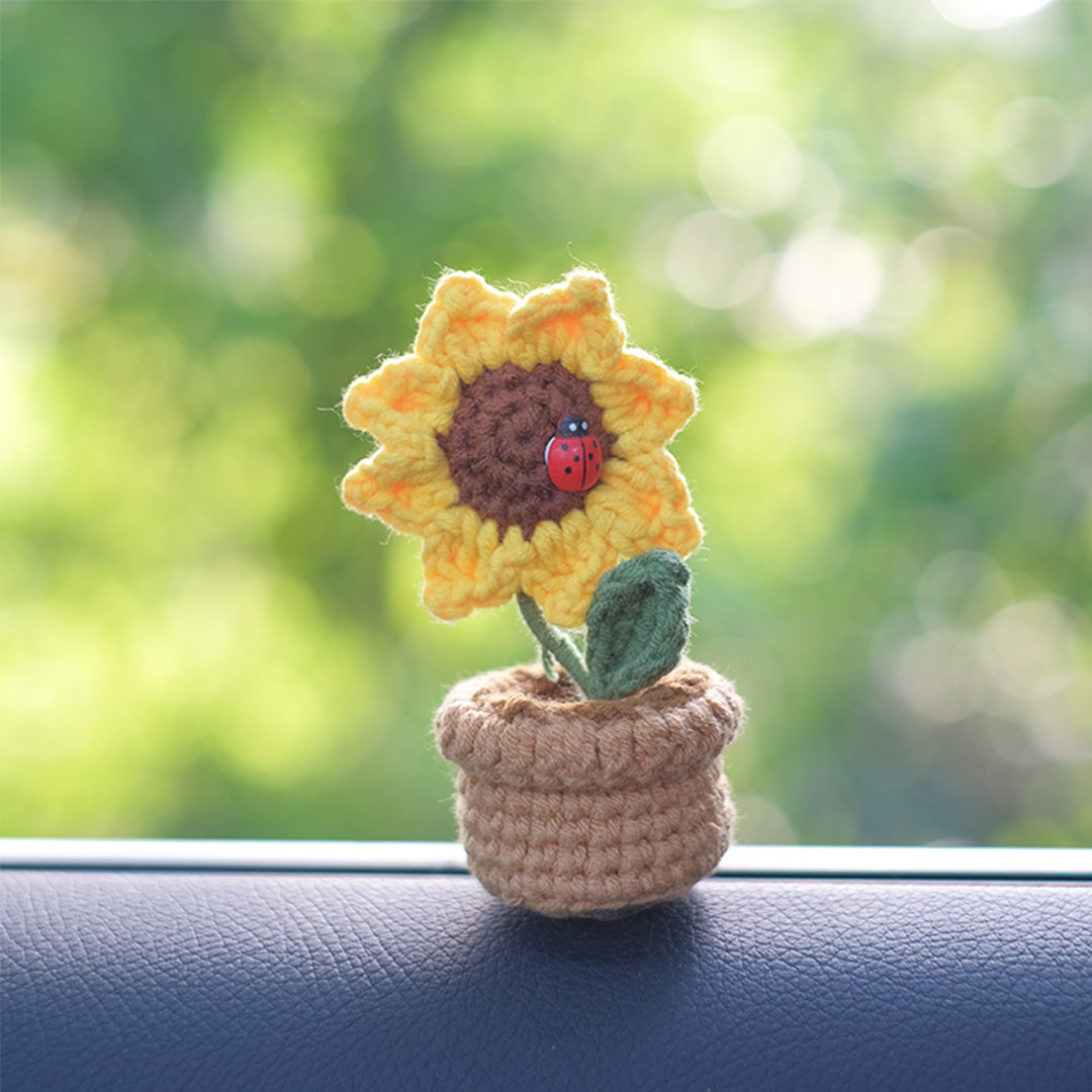 Mini Crochet Flowers Car Decor Mirror Hanging Accessories