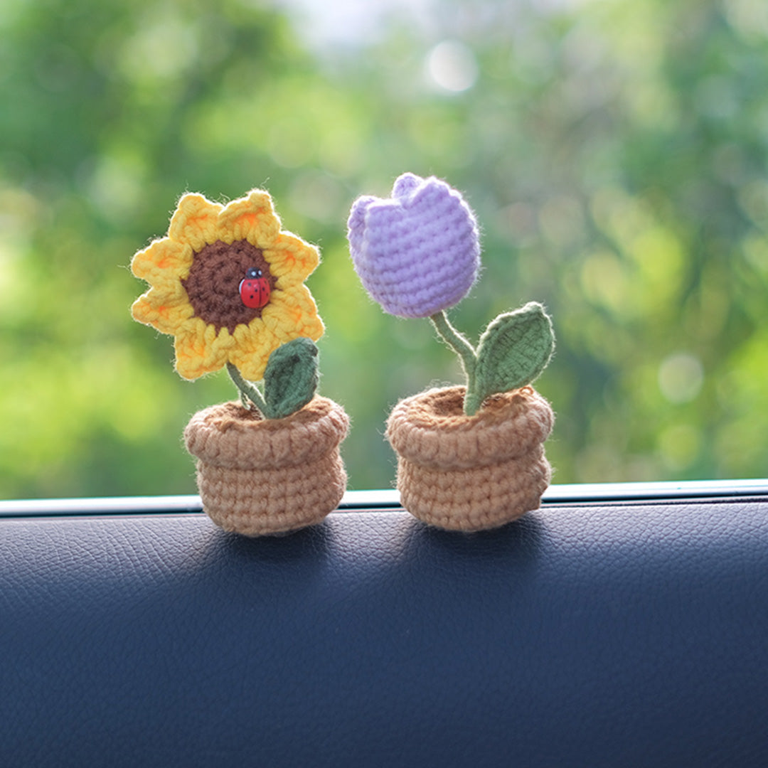 Mini Crochet Flowers Car Decor Mirror Hanging Accessories