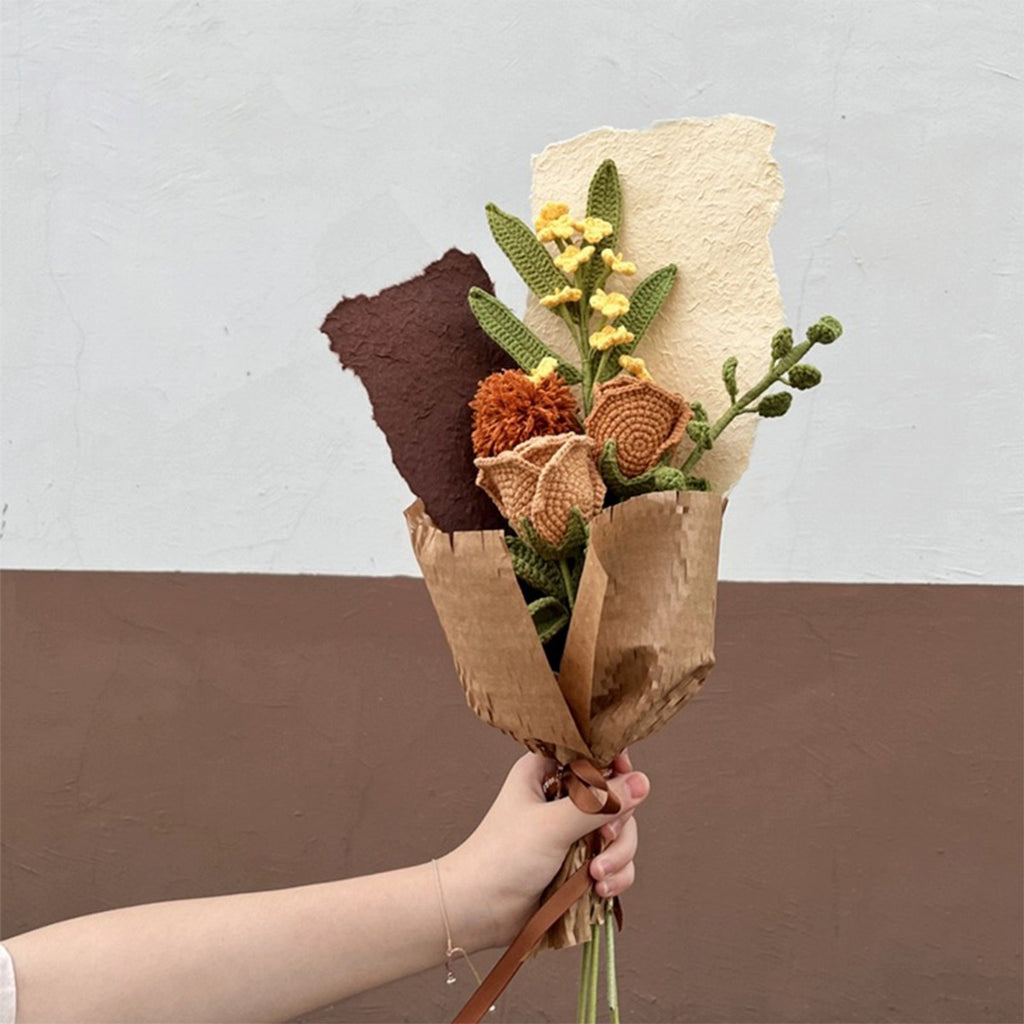 Crochet Brown Roses Flower Bouquet