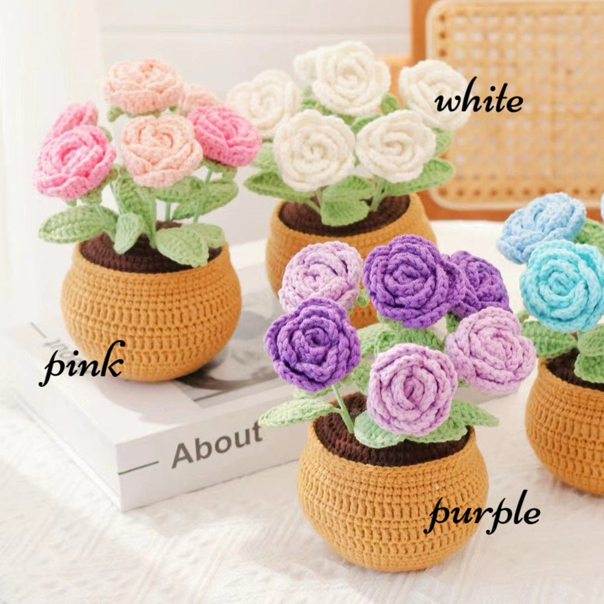 Crochet Roses Carnation Tulip Flower Plant Home Decor Gifts For Her