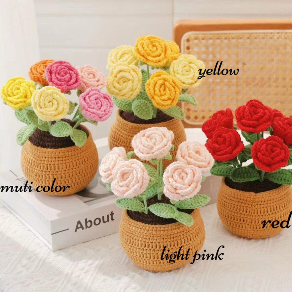 Crochet Roses Carnation Tulip Flower Plant Home Decor Gifts For Her