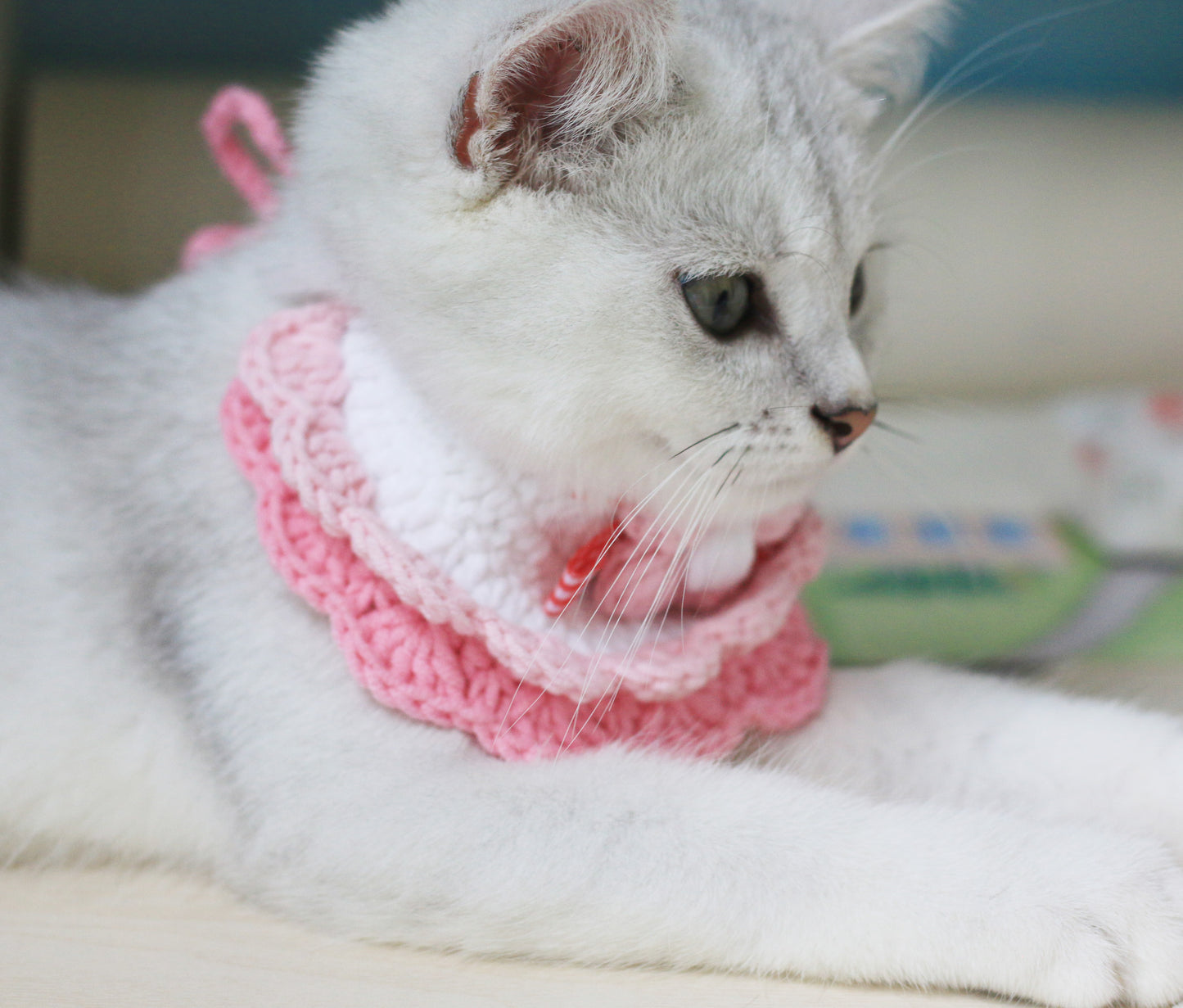 Crochet Pet Saliva Towel Pink Flower Collar