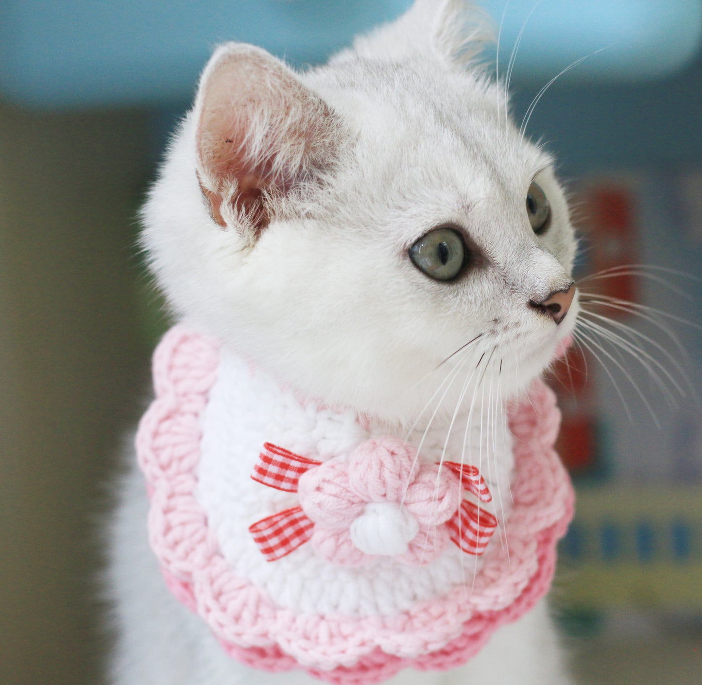 Crochet Pet Saliva Towel Pink Flower Collar