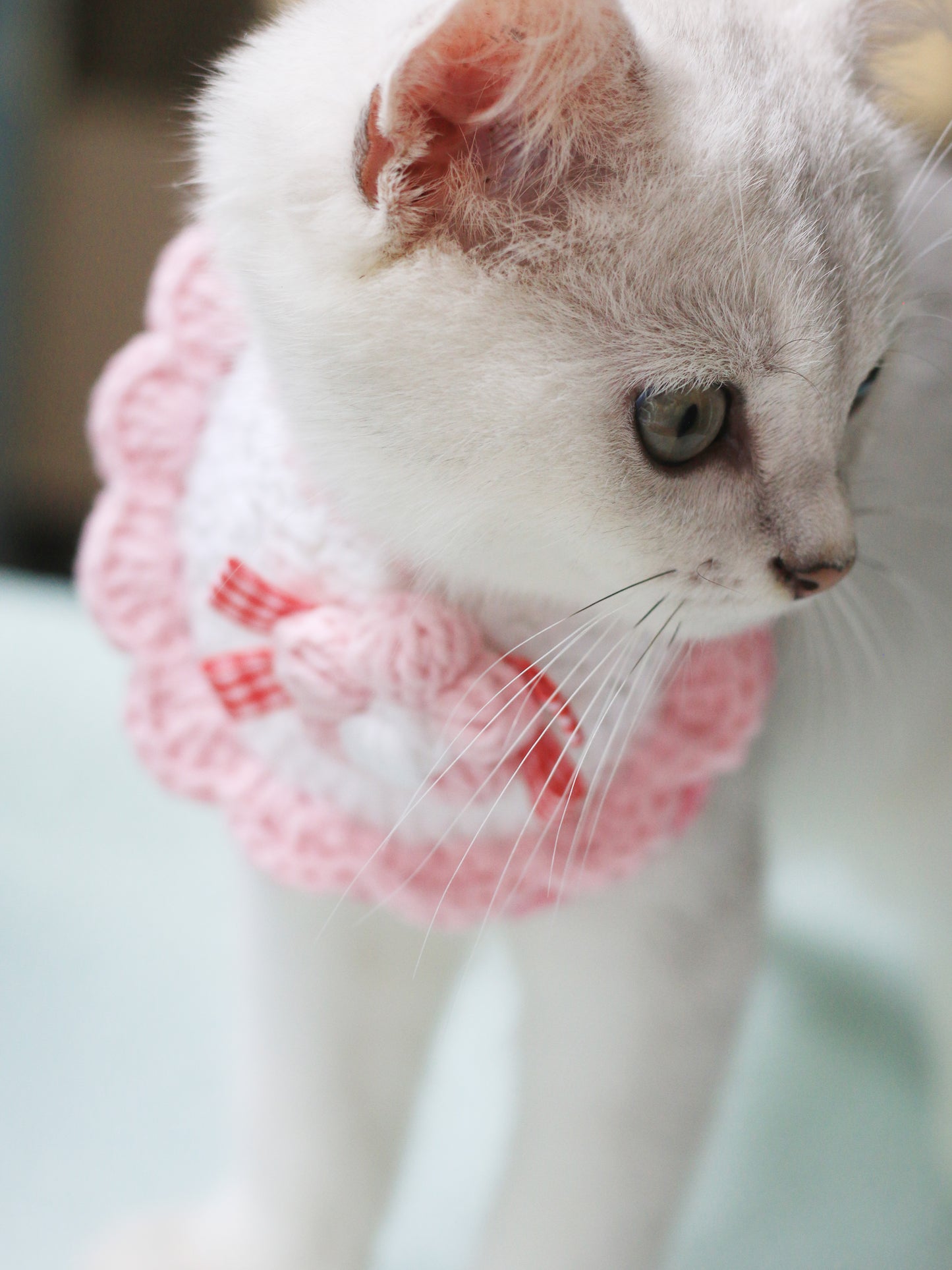 Crochet Pet Saliva Towel Pink Flower Collar