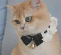Crochet White Pet Collar Cute Bow Bell Cat Collar