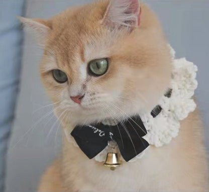 Crochet White Pet Collar Cute Bow Bell Cat Collar