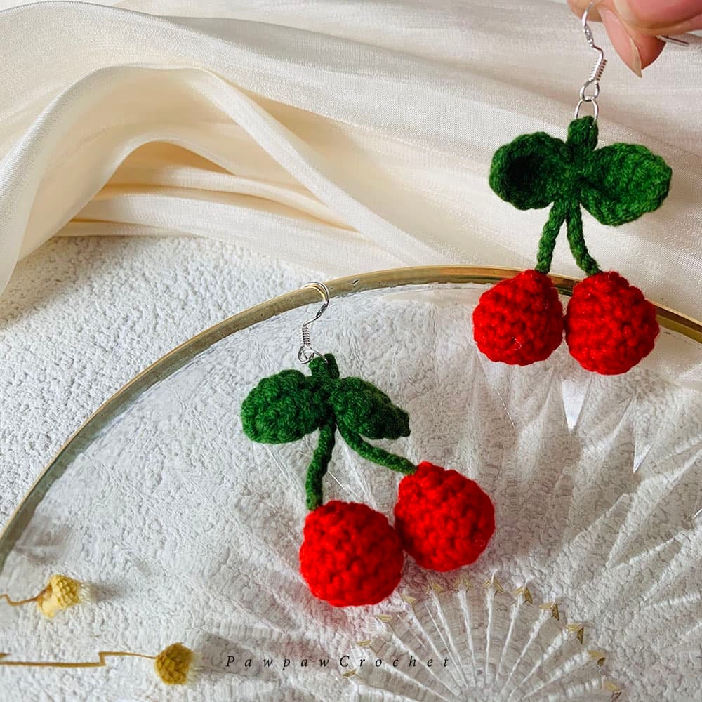 Crochet Cherry Earrings
