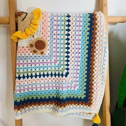 Crochet square frame lion head blanket baby blanket