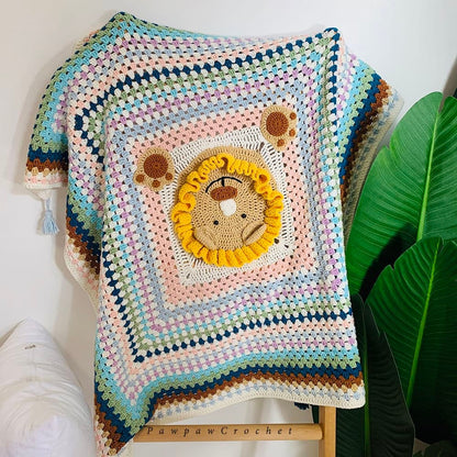 Crochet square frame lion head blanket baby blanket