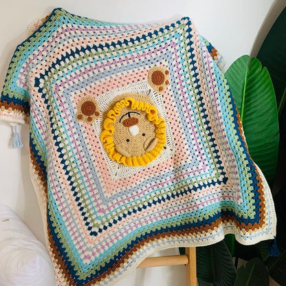 Crochet square frame lion head blanket baby blanket