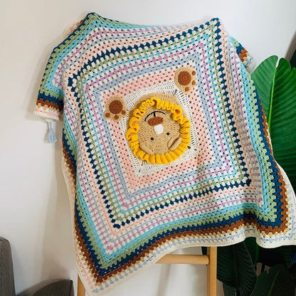 Crochet square frame lion head blanket baby blanket