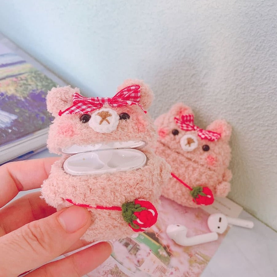 Red Strawberry Bear AirPods Case