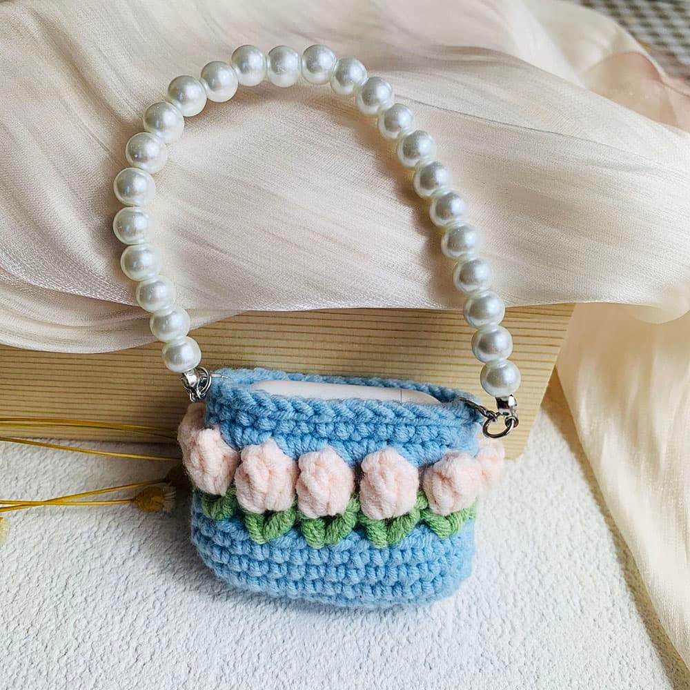 Pearl Strap Crochet Tulip Chain AirPods Case