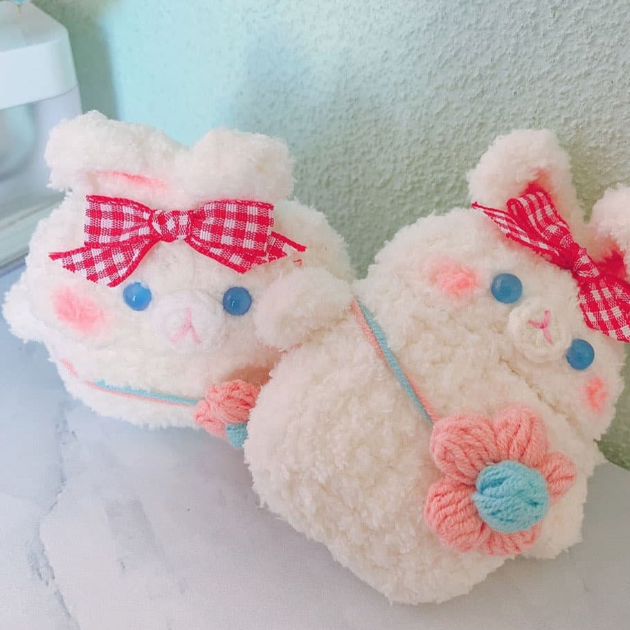 Furry Red Bow Rabbit AirPods Case