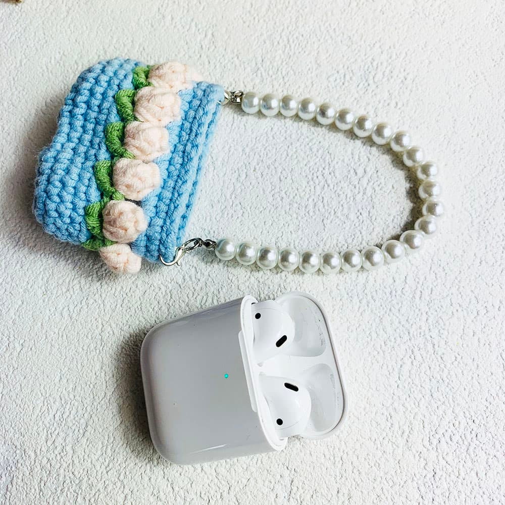 Pearl Strap Crochet Tulip Chain AirPods Case