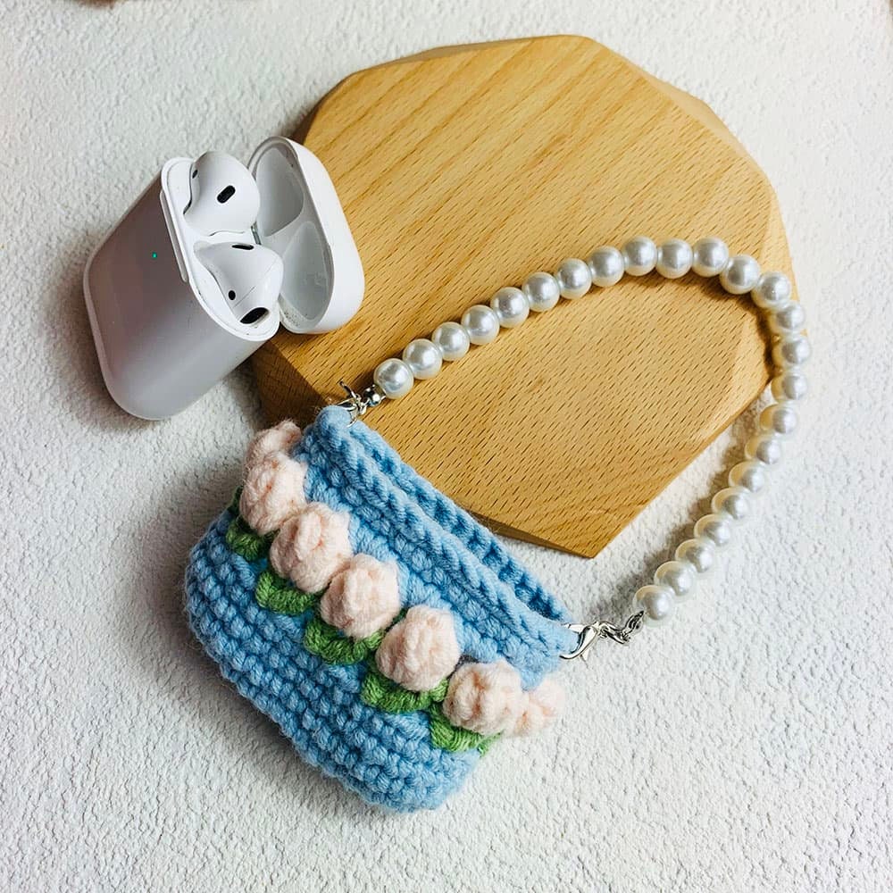 Pearl Strap Crochet Tulip Chain AirPods Case