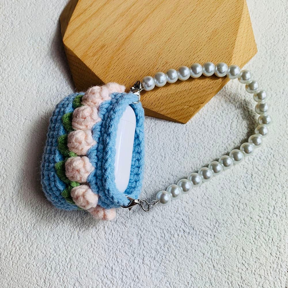 Pearl Strap Crochet Tulip Chain AirPods Case