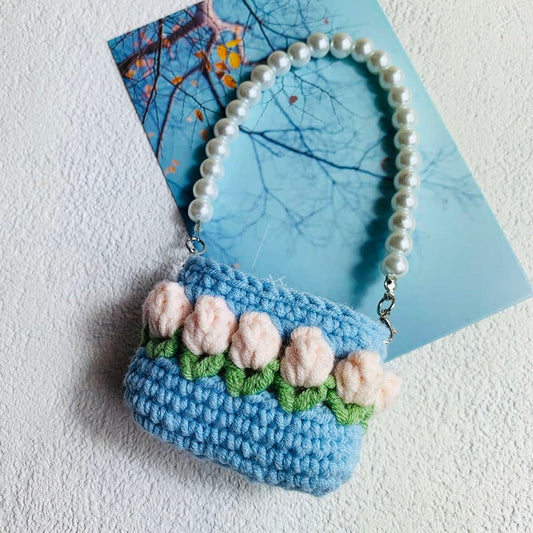 Pearl Strap Crochet Tulip Chain AirPods Case