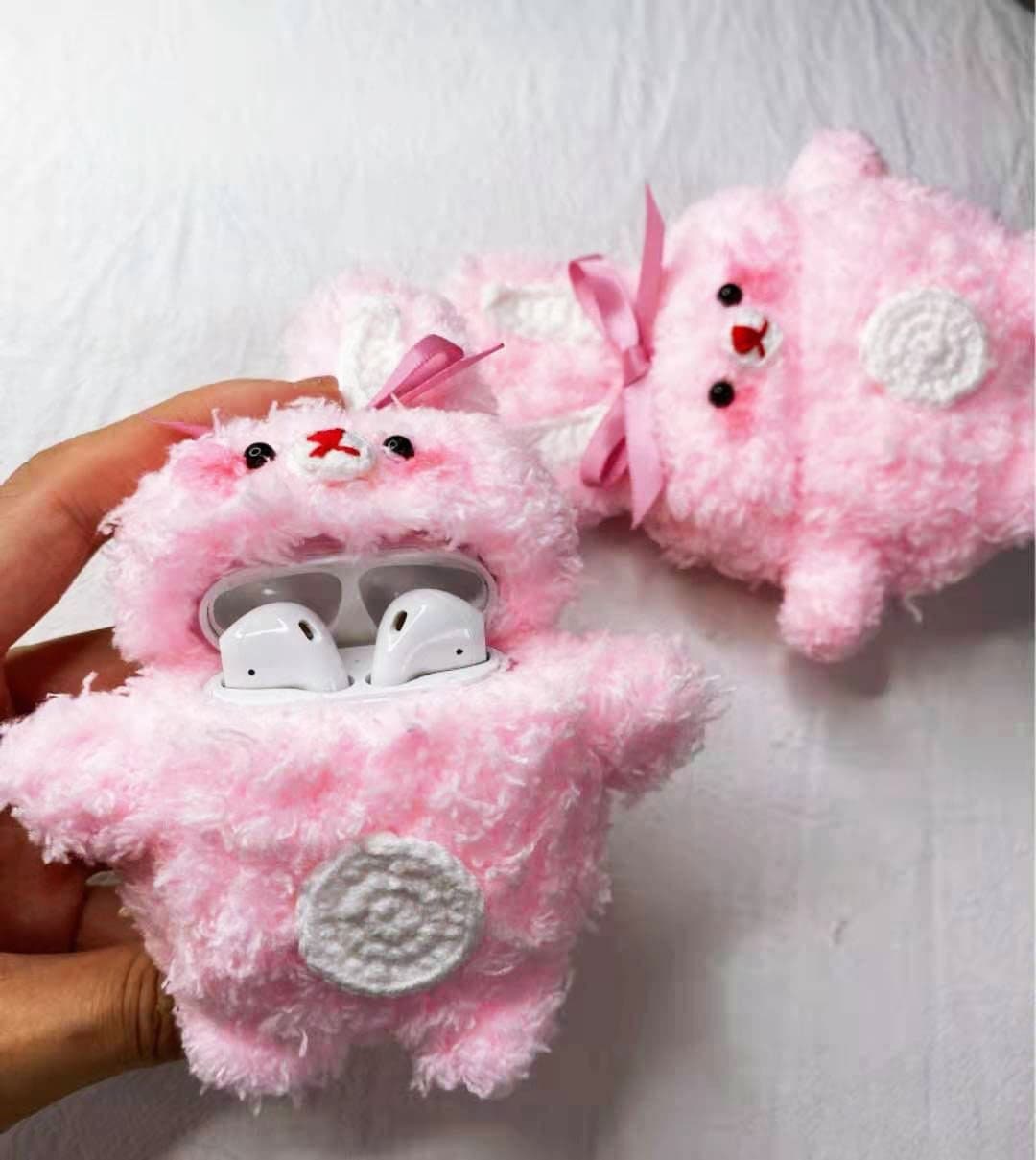 Pink Rabbit Plush Airpod Cases