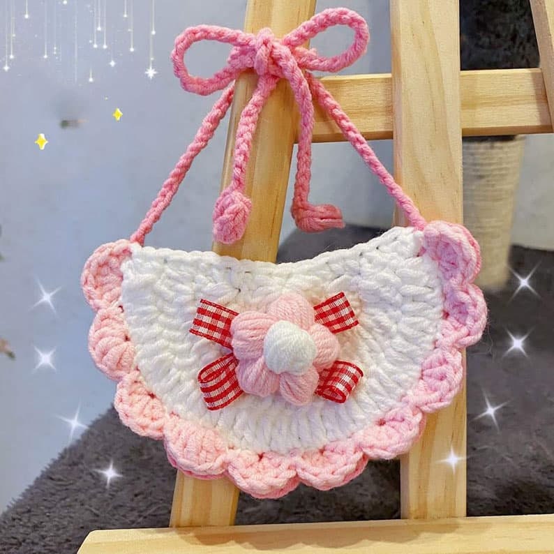 Crochet Pet Saliva Towel Pink Flower Collar